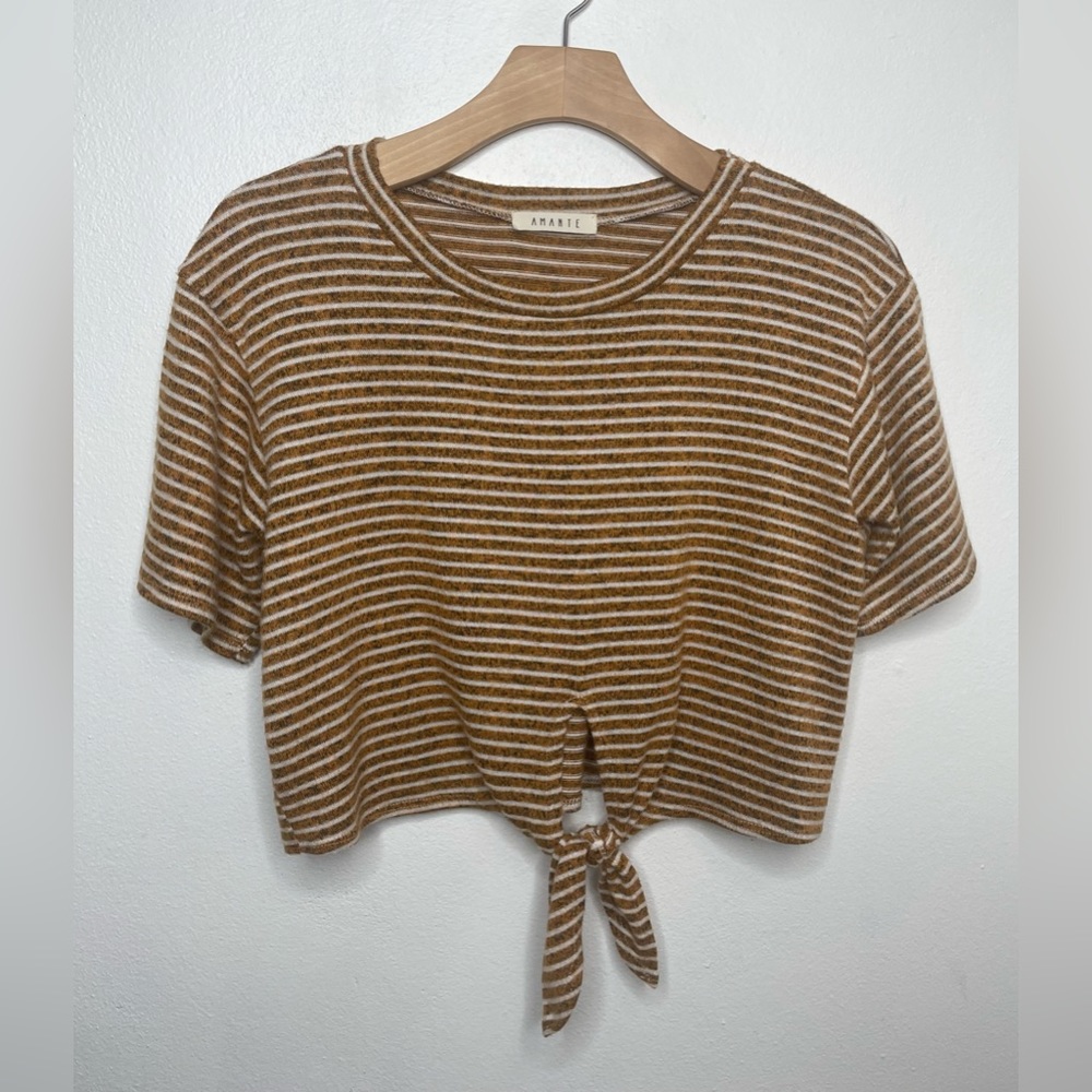AMANTE stripe short sleeve crop top